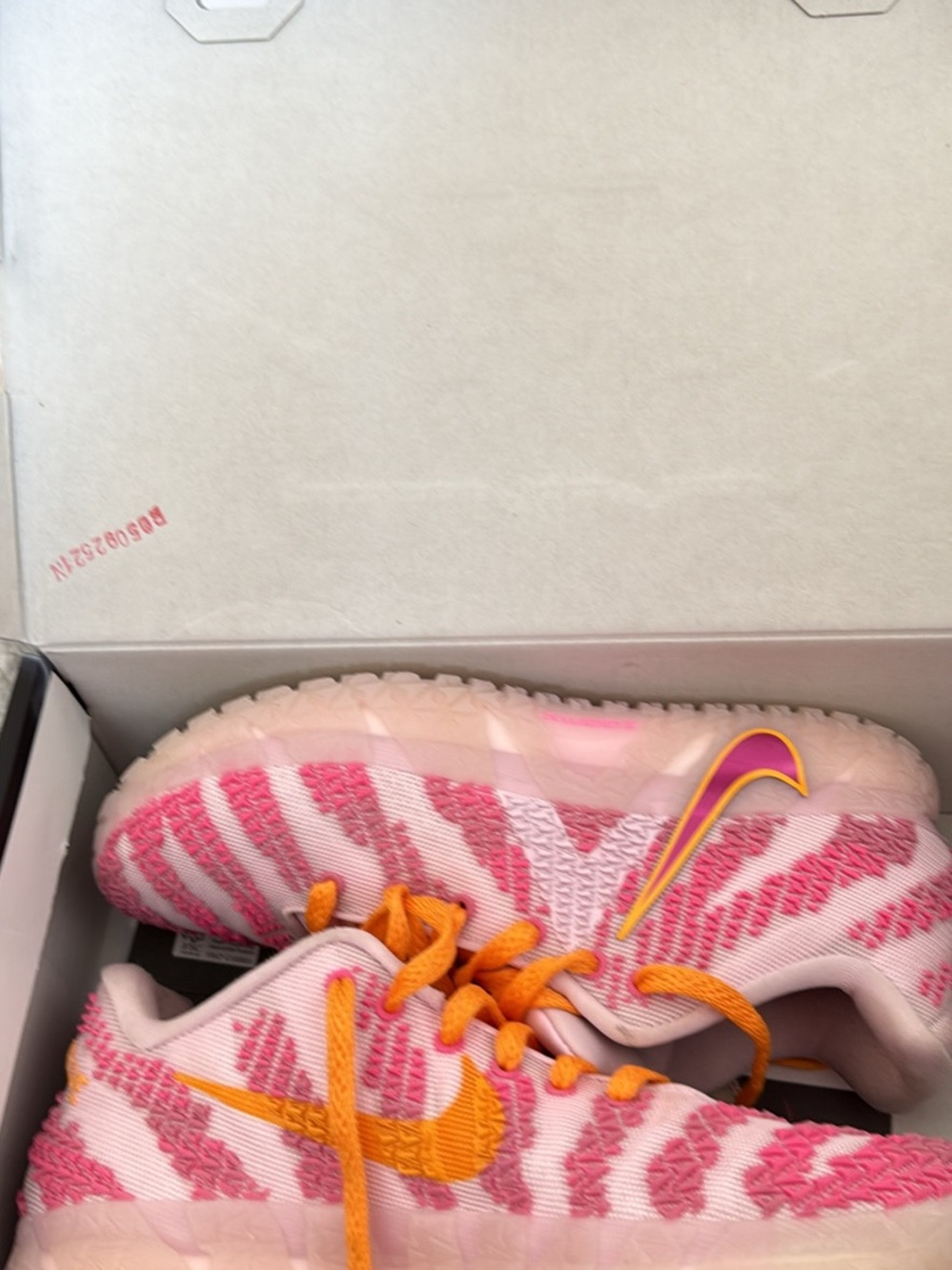 Nike Woman/Men/Kids Pink Zebra Flyknit Sneakers with Orange Laces and Swoosh